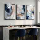 Large Framed Blue and Neutral Abstract Wall Art for Living Room, 3 Piece Modern Canvas Prints Paintings Artwork for Walls, Minimalist Pictures for Bedroom Dining Room Hallway Wall Decor 24x36 Inch, 24" W x 36" H x 3Pcs