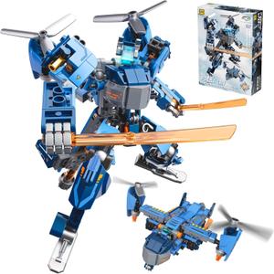 2 in 1 Transforming Mech Robot Building Sets, Mecha Robot City Toy Converts to Transport Plane, for Adults Kids Boys Ages 6+(Blue)