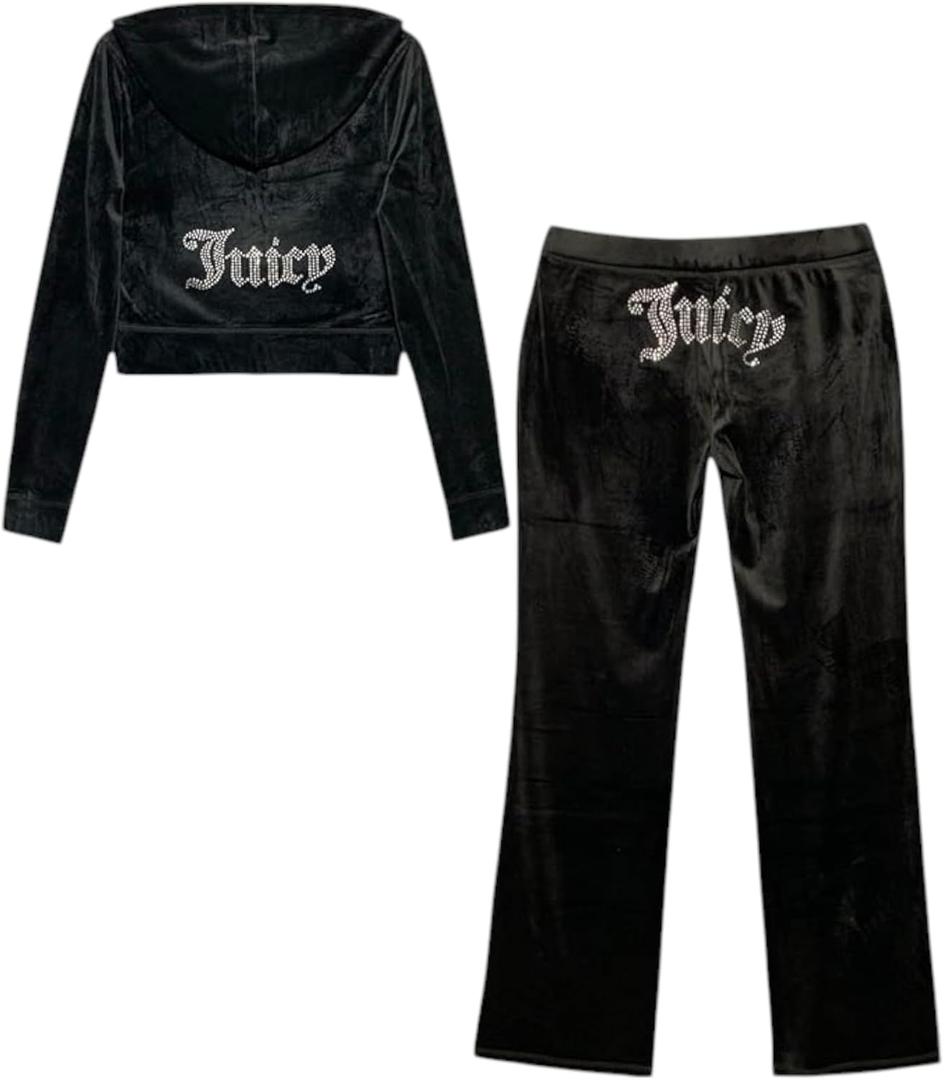 Juicy Couture Women's Bling Velour Tracksuit (Size X-Large, Liquorice)