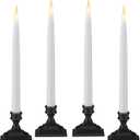 612 Vermont Battery Operated LED Taper Window Candles with Timer (6 on/18 Off), Patented Warm White Dual LED Flicker Flame, VT-1660A-4 (Pack of 4, Antique Bronze)