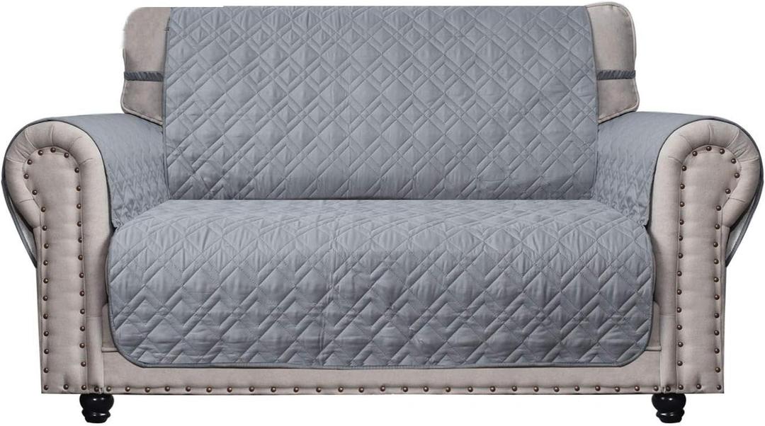 Ameritex Loveseat Cover Water-Resistant Quilted Furniture Protector with Back Nonslip Paws Slipcover for Dogs, Kids, Pets Loveseat Slipcover Stay in Place for Leather (46", Light Grey)
