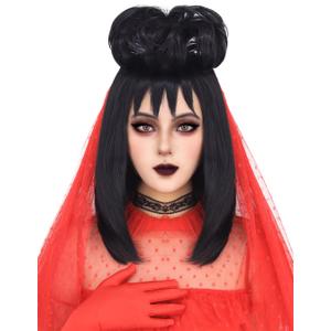 Mildiso Black Wig for Lydia Deetz Wig with Necklace Black Wigs for Lydia Deetz Costume Cute Hair Wigs for Party M114BK