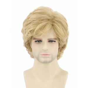 Topcosplay Blonde Wig for Men Short Wavy Shaggy Style 70s Man Wigs Cosplay Halloween Costumes Party Wig