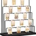 DGWJSU Earring Display Stands for Selling, Earring Rack Display Holder Stand, Jewelry Display for Selling Earring Cards, Bracelets, Hair Accessories, Rings, Necklaces (Black Wood, Common Size)