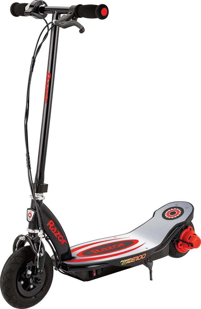 Razor Power Core E100 Electric Scooter for Kids Ages 8+ - 100w Hub Motor, 8" Pneumatic Tire, Up to 11 mph and 60 min Ride Time, for Riders up to 120 lbs (Red)