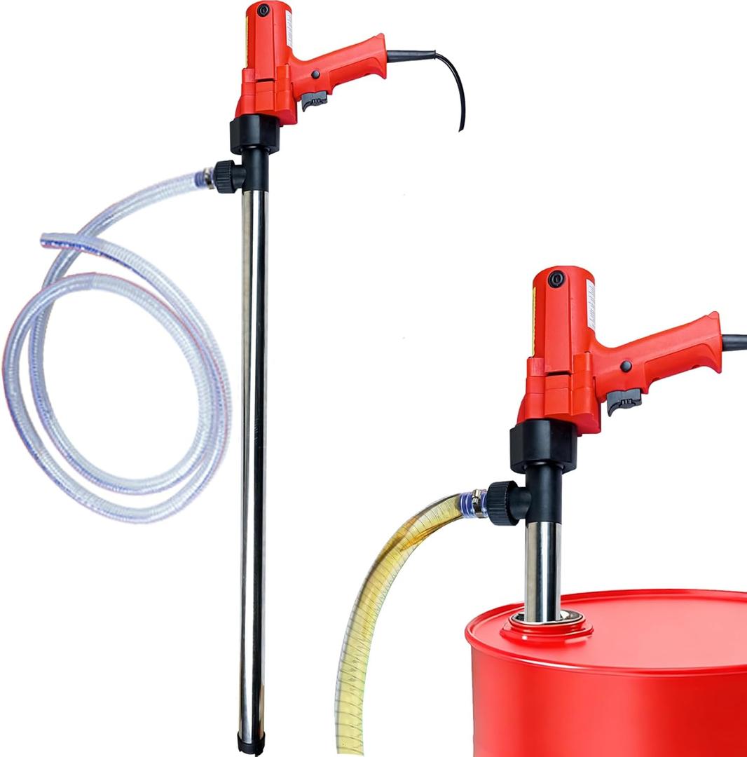 2480W Electric Fuel Transfer Pump, 110V 13000RPM, Includes 3M Steel Wire Hose + 91CM Stainless Steel Tube for Diesel, Lubricants, Water, Slightly Viscous Liquid - 55 gallon electric barrel pump