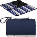 ONIVA Blanket Tote XL Outdoor Picnic Blanket, 70"x80" Foldable Beach Blanket with Fleece Top, Water-Resistant Backing, Strap & Pocket, Portable Mat for 4-5 People by Picnic Time (Blue Stripe/Navy Flap), X-Large