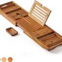 XcE Teak Bathtub Tray Expandable to 105cm with Solid Book Stand and Soap Tray, Teak
