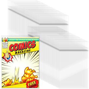VOKOY 200 Pack Resealable Current Size Comic Book Bags, Crystal Clear Self Sealing Comic Sleeves Storage Protection for Regular Comics Magazine Storage, 7.2 X 10.6 Inches