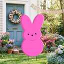 24 Inch Easter Yellow Bunny Metal Yard Signs with Stakes Easter Outdoor Lawn Decorations Pink Bunny Peep Signs Sturdy Reusable Spring Yard Decor for Front Yard Garden, Pink