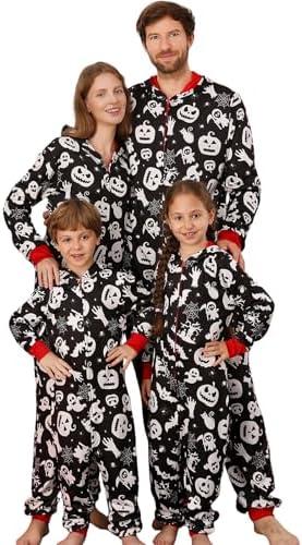 Matching Halloween Onesie Pajamas for Family, Halloween Onesie Adult Pajama Pumpkin Printed Hooded Pjs One Piece Sleepwear, Women -M, 1 Piece