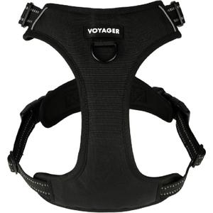Voyager Dog Harness Dual Leash Attachment No-Pull Control Adjustable Soft but Strong Pet Harness for Dogs with 3M Reflective Technology, Black Nylon, S (Chest: 16-20")