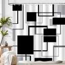 Geometric Shower Curtain Abstract Black White Grey Lines Square Simple Aesthetics Art Modern Home Bathroom Decor Waterproof Fabric 72Lx72W Inch with Plastic 12PCS Hooks