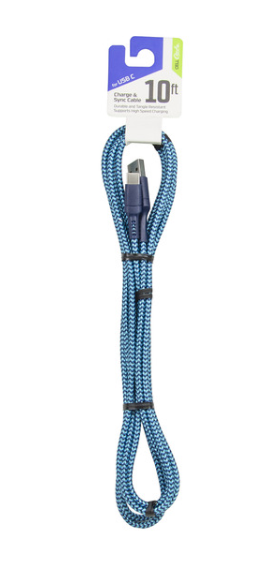 CELLCandy USB C Braided Charge and Sync Cable - Light Blue