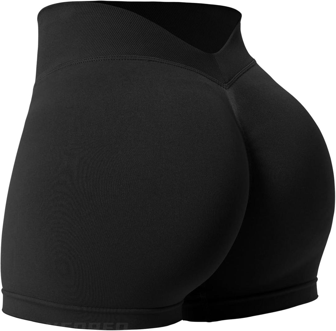 YEOREO Workout Scrunch Shorts Women V Back Gym Butt Lifting Liz High Waisted Seamless Shorts (Small, Black)