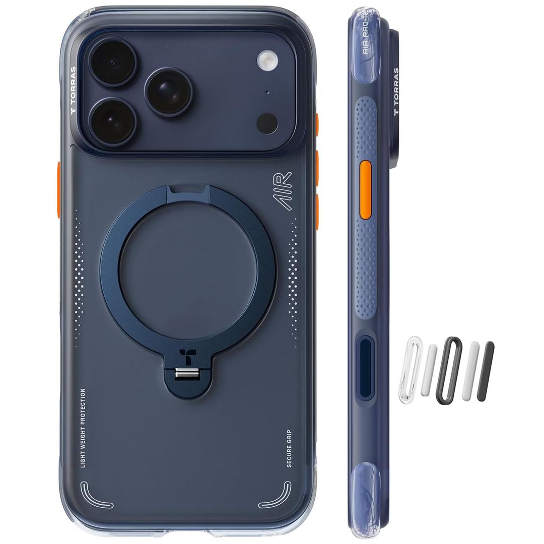 TORRAS Ostand Q3 Air for iPhone 17 Pro Max Case with 360 Magnetic Stand, Fit for MagSafe, MilGrade Drop Tested, Camera Control Button, Shockproof Phone Case for iPhone 17 Pro Max 6.9", Midnight Blue