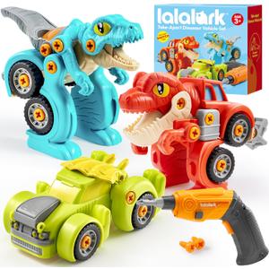lalalark Dinosaur Toys for 3 4 5 6 7 Years Old Boys, Take Apart Construction Building Toy with Electric Drill, STEM Educational Transform Playsets with Two-Way Switch, Party Christmas Birthday Gift