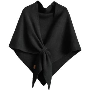 Winter Shawl Wraps Women Knitted Shawls and Wraps Cardigan Cape Wool Pashmina Shoulder Top Sweater Shawl Scarf 2025 (Black)