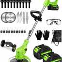 Cordless Weed Wacker with Wheels, 880W Electric Weed Eater with 2 x Batteries, 3-in-1 Battery Powered Grass Trimmer/Brush Cutter with 5 Types Saw Blades, Lightweight for Lawn & Garden