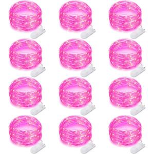 Yiaht 12 Pack Fairy Lights Battery Operated String Lights 7 Feet 20 Led Waterproof Christmas Lights Silver Wire Firefly Starry Moon Lights for Bedroom DIY Party Pink