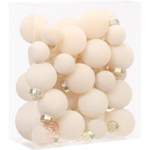 Sea Team 32-Pack Flocked Velvet Christmas Tree Ball Ornaments Set, Decorative Hanging Baubles, Shatterproof Plastic Decorations for Xmas Tree, Wreath, Garland, Multi-Sized, Cream