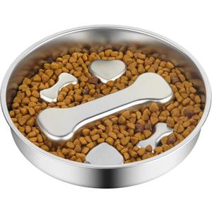 Novery Slow Feeder Dog Bowl - 2 Cups Stainless Steel Dog Slow Feeder Food Bowl, Metal Non-Slip Lick Plate,Puppy or Cat Food Holder,Pet Supplies,Puzzle Maze Dish for Medium Sized Breeds