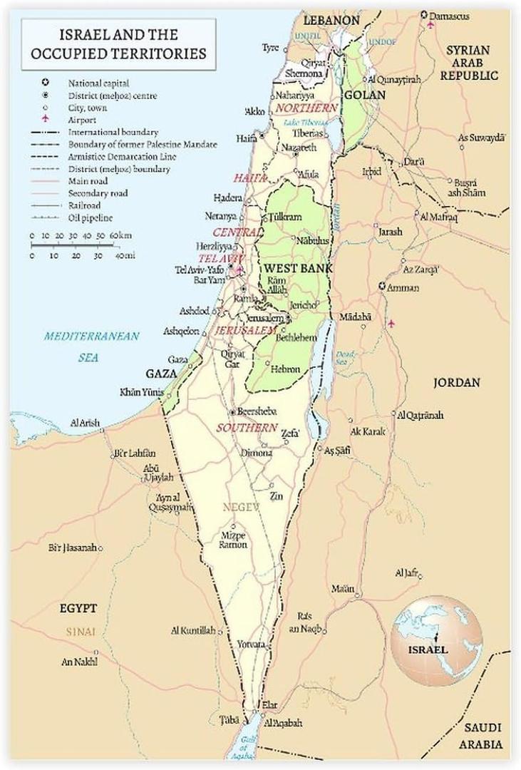Israel And Occupied Territories Map Poster Canvas Wall Art Painting Bedroom Decoration For Home, Office, Classroom Unframe-style12x18inch(30x45cm)