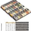 SpaceAid Spice Drawer Organizer with 28 Spice Jars, 386 Spice Labels, 4 Tier Seasoning Rack Tray Insert for Kitchen Drawers, 13" Wide x 17.5" Deep