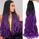 COOKOO 9 Packs Pre Stretched French Curls Bouncy Braiding Hair 22 Inch Spiral Curls Braid Hair with Curly Ends Spanish Curly Braiding Hair Loose Wavy Synthetic Hair Extensions for Women 1B/Purple#