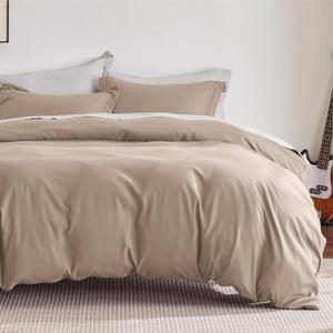 Bedsure Duvet Cover Queen Size - Soft Double Brushed Bedding Set for Kids & Adults, Zipper Closure, 3 Pieces, Includes 1 Duvet Cover (90"x90") & 2 Pillow Shams, NO Comforter, Khaki
