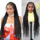 36Inch Boho Braided Wigs for Black Women HD Full Lace Side Part Braids Wigs Bohemian Cornrow Box Braided Wig with Baby Hair Synthetic Heat Resistant Hand Braids Wig for Daily Use
