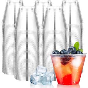Byvivace 100Counts 9 OZ. Clear Plastic Cups Old fashioned Party Cups, Sturdy Plastic Wine Glasses Disposable Cups for Wedding Party