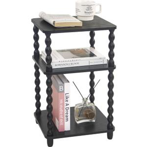 Fultyle Side Table, Small End Table with Storage Shelf, Vintage Nightstand Bedside Table for Living Room, Bedroom, Office and Small Spaces (Black)