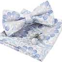 Alizeal Mens 3pcs Floral Pattern Pre-tied Bow Tie, Pocket Square and Cufflinks Set