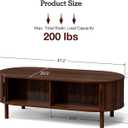 ZttRiee Oval Coffee Table with Sliding Doors, Mid-Century, Walnut