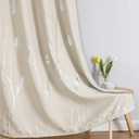 Estelar Textiler Cream Beige Room Darkening Curtains 102 Inches Long with Silver Palm Leaf and Wheat Pattern, Light Filtering Window Curtain Drapes for Bedroom and Living Room, 52Wx102L, 2 Drapes