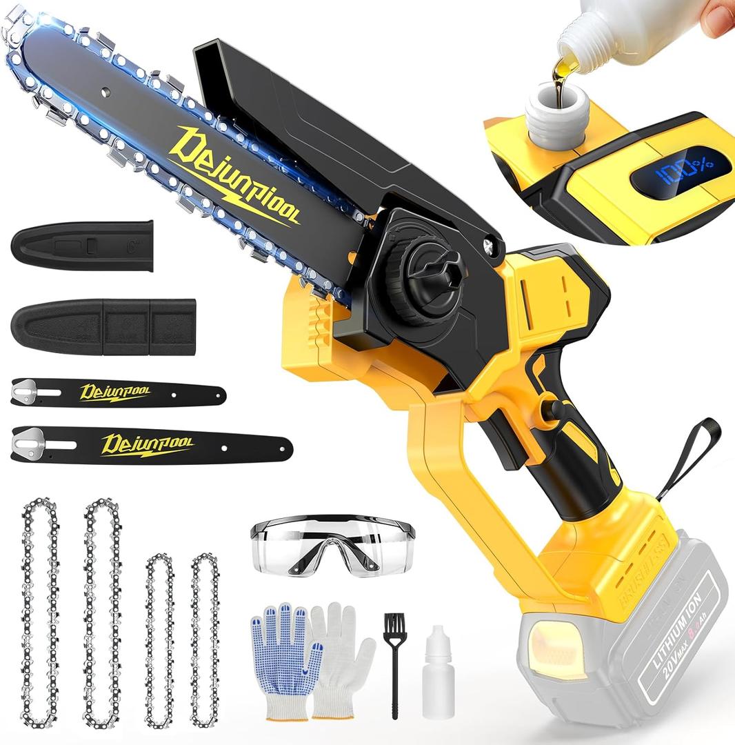 Cordless Mini Chainsaw Compatible with Dewalt 20V MAX Battery, 6 Inch & 8 Inch Small Electric Chainsaw Brushless, 2x 6'' + 2x 8'' Chains, Auto Oiler, Handheld Pruning Tree Saw (Tool Only)