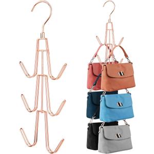 ZEDODIER Purse Hanger Organizer for Closet, 2 Pack Hanging Bag Holder, Keeping Purses Visible and in Good Condition, Metal Handbag Storage Hook Backpack Rack Space Saving Hanger, Rose Gold