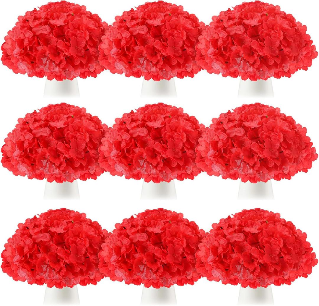 Tigeen 100 Pcs Hydrangea Artificial Flowers Bulk 7.48 Inch Artificial Hydrangeas with Removable Stems Faux Flowers Wedding Decor for Home Garden Party Decoration DIY Project (Red)
