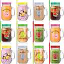 Mifoci 12 Pcs Funny Graduation Appreciation Gifts Bulk, 16 oz Cute Fruit Pun Mason Jar Drinking Glasses with Handles Lids Straws, Inspirational Thank You Gift for Employee Coworker Teacher Staff Nurse