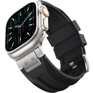 Compatible with Apple Watch Ultra Bands for Men 44mm 45mm 46mm 49mm 42mm, Silicone Strap with Stainless Steel Connector for iWatch Band Men Series 10/9/8/7/SE2/6/SE/5/4/3/2/1, Black