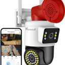 4MP Dual Lens Outdoor Security Camera with Night Vision & Floodlight, 355 Pan/Tilt Motion Tracking, 2.4GHz WiFi, SD/Cloud Storage, IP66 Waterproof, 2-Way Audio, Works with Mobile Apps & PC
