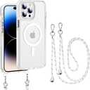 ZHK Magnetic Compatible for iPhone 14 Pro Max Case Clear, with Crossbody Landyard Adjustable Strap, [2-Way Use] [Military-Grade Protection] Slim Shockproof Cover for iPhone 14 ProMax 6.7", White