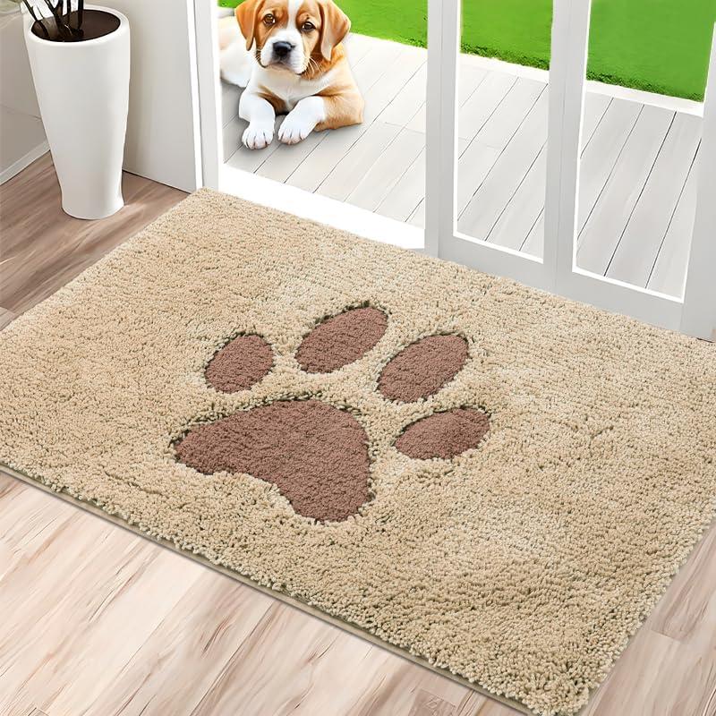 Door Mat Indoor, Dog Mats for Muddy Paws Super Absorbent, Low-Profile Entryway Rug with Non-Slip Backing, Washable Dirty Trapper Inside Entrance Doormat for Shoes, 34" x 59", Beige (2'10" x 4'11" Rectangular, Beige 