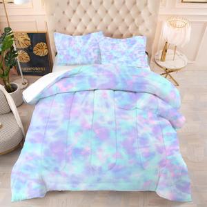 kxry Blue and Purple Galaxy Gradient Glitter Color Comforter Sets Queen Size Tie Dye Ombre Glitter Bedding Sets Rainbow Bedding Quilt for Kids Teen Girls 1 Comforter+ 2 Pillowcases