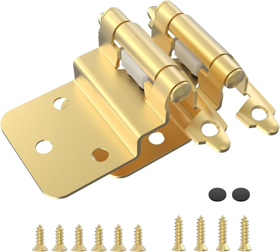 Chibery 3/8 Inch Inset Cabinet Hinges, 25 Pairs(50 Pack) Self Closing Flush Face Mount Hinges with Door Bumper, Variable Decorative Hardware for Bathroom, Furniture, Kitchen Cabinet Doors, Brass Gold