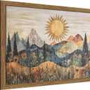 Framed Boho Sun Canvas Wall Art, Modern Abstract Mountain Landscape Painting, Southwestern Sun Poster Picture Print, Boho Floral Aesthetic Wall Decor for Bedroom Home Office 16x24 inch
