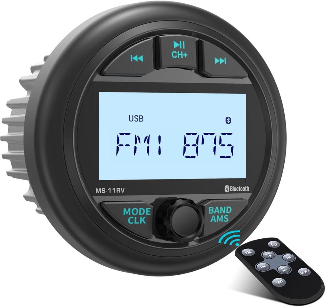 Waterproof Marine Gauge Stereo Receiver - Bluetooth Boat AM FM Radio - 2.8 Inch LCD Display MP3 USB AUX-in Subwoofer Pre-Amp 200 Watts Output