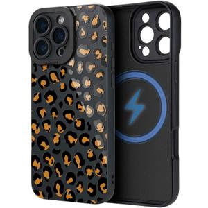 Case for iPhone 16 Pro [Compatible with MagSafe] Built in Magnetic Cute Girly Sleek Boho Aesthetic Style Design for Women Girls Brown Animal Leopard Print Soft TPU Protective Shockproof Mate Black