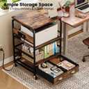 Extra Large Printer Stand with 2 Farbic Drawer, 3 Tier Printer Table with 4-Adjustable Heights, Rolling Printer Cart with Storage for Printer Scanner Fax Home Office Use, Rustic Black and Brown